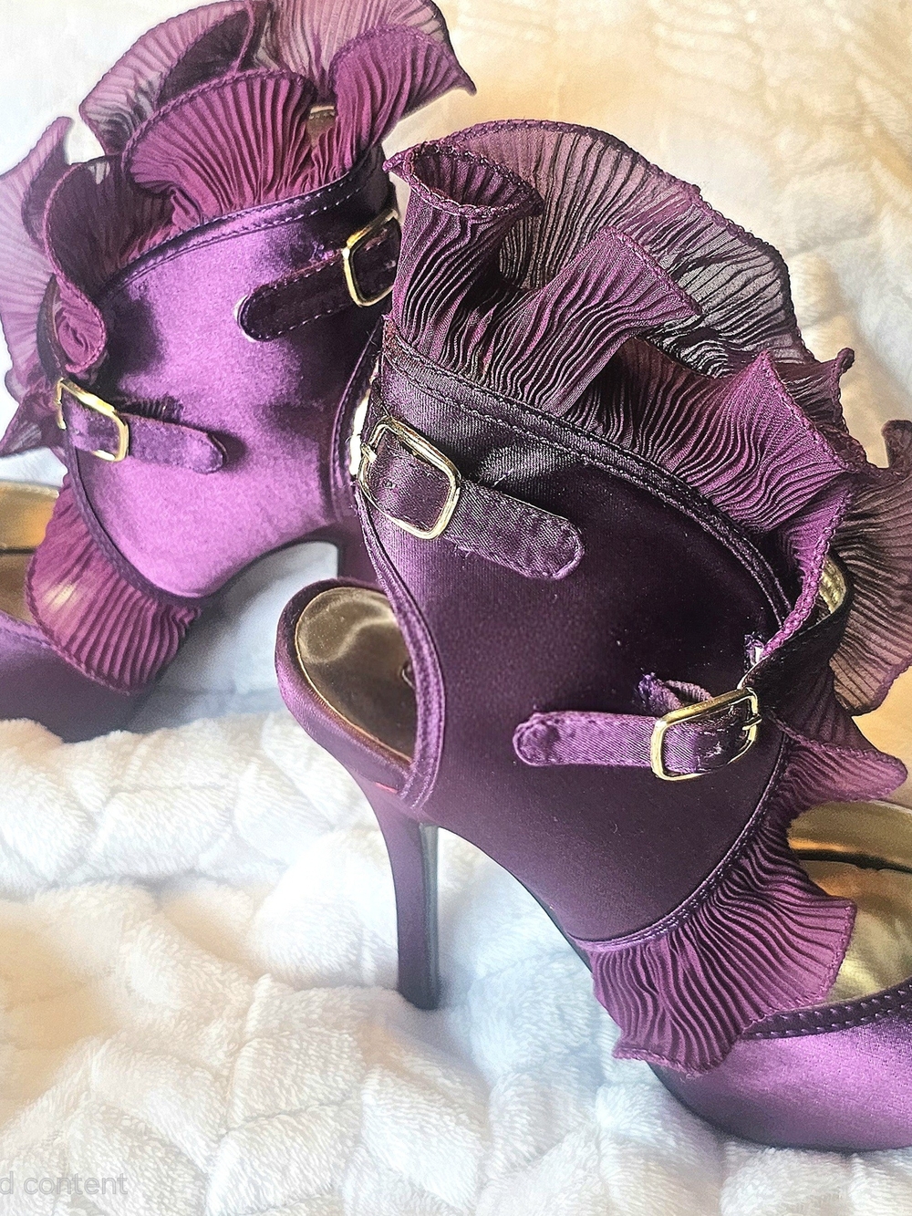 Wild Rose Purple Satin Ruffle Stiletto Heels